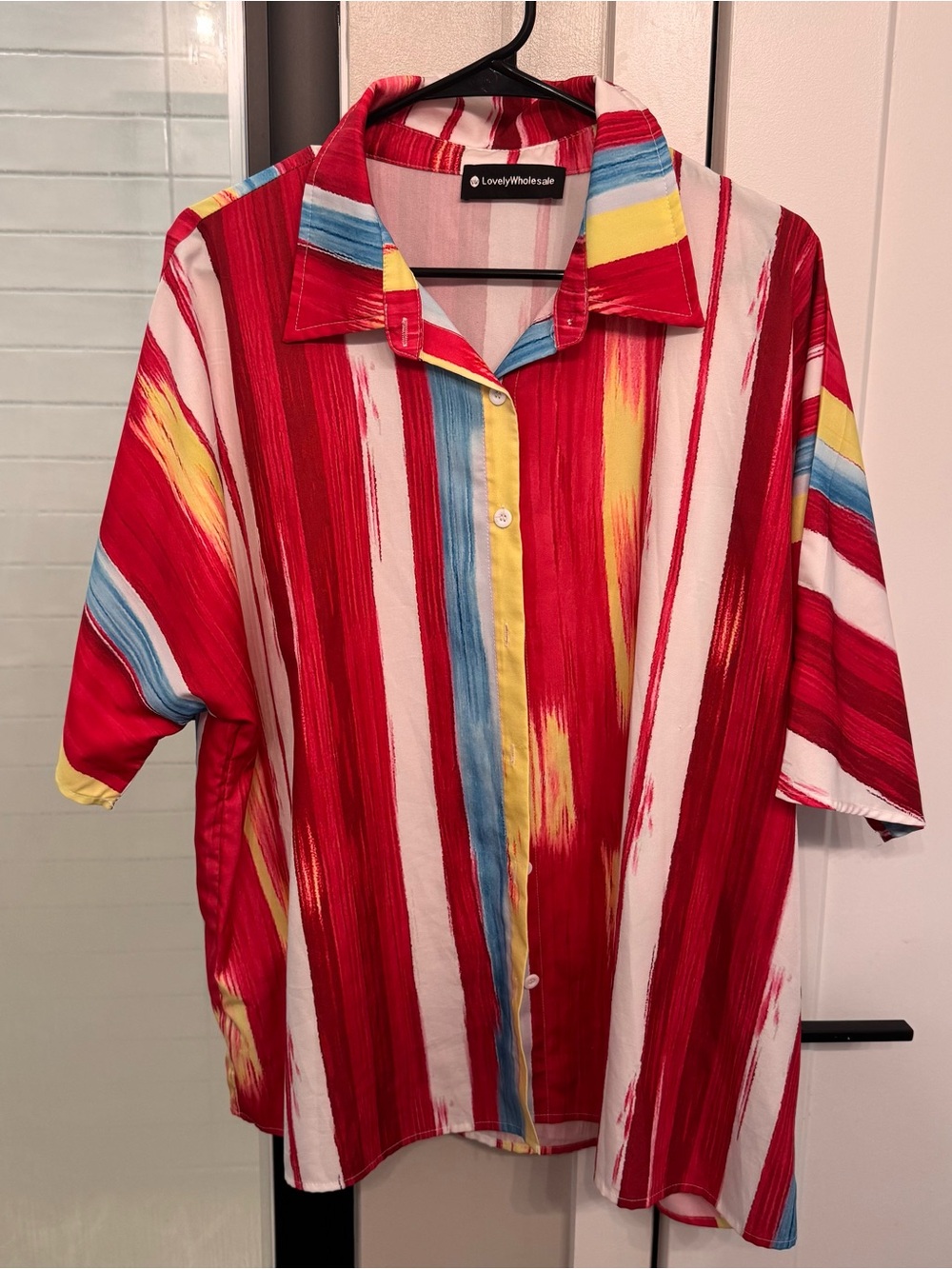 Red Multi-Stripe Short Sleeve Button Down Shirt
